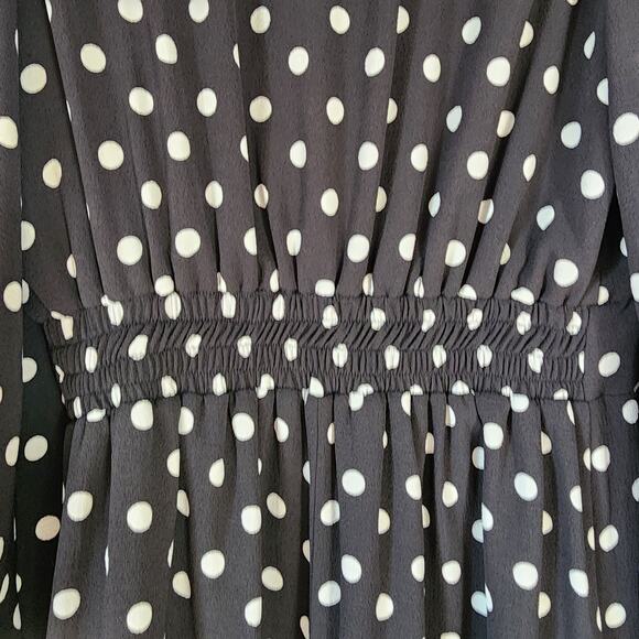 LeRumi Polka Dot Classic Black White Wide Leg Button Up V Neck Jumpsuit S - Picture 12 of 13